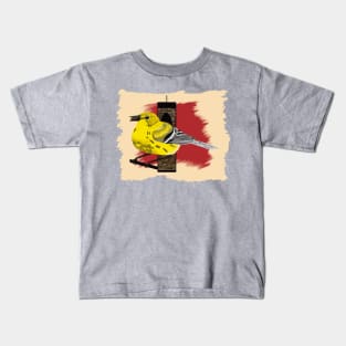 Yellow Warbler Perched on Bird Feeder Kids T-Shirt